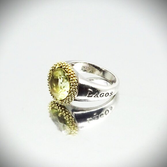 LAGOS Caviar Sterling Silver 18K Yellow Gold & Citrine Cocktail Ring Size 8.75 - Picture 4 of 10
